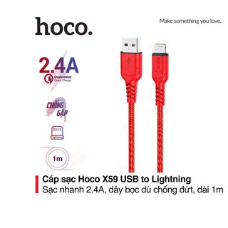 Cáp sạc nhanh 2.4A Hoco X59 chân Lightning dây Nylon siêu bền dành cho iPhone/iPad 1M / 2M