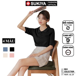 Áo len nữ ngắn tay cổ bẻ SUKIYA mặc mát mẫu mới 2021 (AL25)