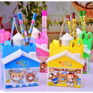 Hộp cắm bút nhựa để bàn hình ngôi nhà kèm dụng cụ học tập (1283HNN)