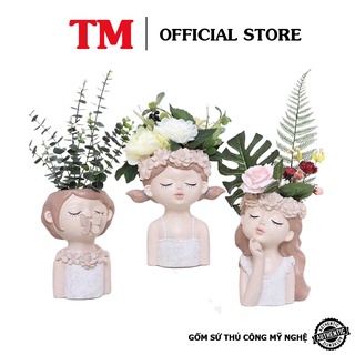 Lọ cắm hoa cô gái thiên thần  Xưởng Gốm TM Bát Tràng - Bình hoa hình cô gái xinh xắn cắm hoa, trồng cây trên đầu