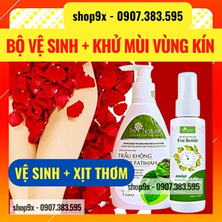 Bộ 2 Chai Xịt Khử Mùi Vùng Kín Eva Bestie 100ml &amp; Dung Dịch Vệ Sinh Trầu Không I'm Nature 120ml