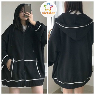 Áo khoác dây kéo VIỀN RÓT áo khoác Unisex form rộng nam nữ thời trang có mũ cá tính - VIETSTAR