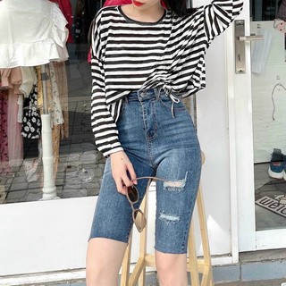 Quần jean ngố form ôm co giãn lưng cao hàng loại 1 ( hình thật kèm video )