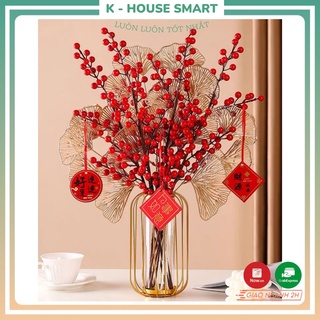 Bình hoa giả decor lõi thủy tinh đẹp trang trí phòng khách sang trọng, lọ hoa đào đông để bàn phát tài phát lộc