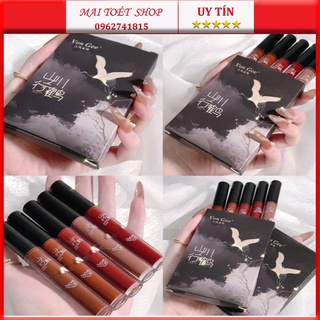 [New]Set Son Vongee 5 Cây Cổ Trang Hộp Đen,set son kem lì nội địa trung