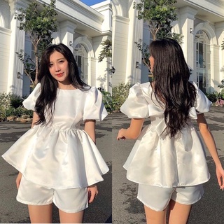 [Mã FATHANG5 giảm 10K đơn 50K] SET ÁO BABYDOLL NƠ LƯNG KÈM SHORTS TRẮNG