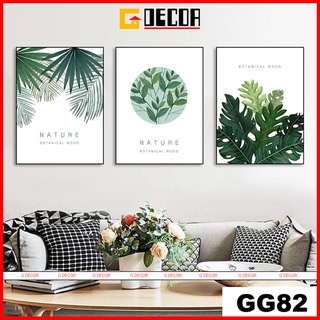 Tranh treo tường canvas khung gỗ 3 bức phong cách hiện đại Bắc Âu tranh lá cây trang trí phòng khách phòng ngủ spa 82