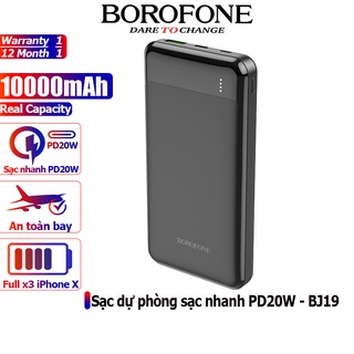 Pin sạc dự phòng 10000mAh BOROPHONE BJ19 sạc nhanh PD20W (cổng Type-C), có đèn báo LED, 1 cổng ra USB - Chính hãng