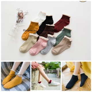 Tất len gân phối ren trắng tiểu thư ( Tất len Ulzzang phối ren bèo )
