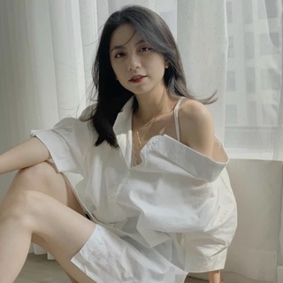 [Mã 253FASHIONSALE giảm 12% đơn 99K] Áo Sơ Mi lệch vai màu trắng đen sơ mi có dây vai Sơ mi lụa