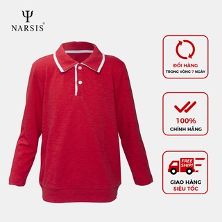 Áo dài tay bé trai Polo chất cotton KD0028 màu đỏ phối trắng