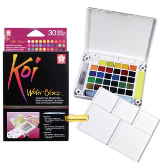 combo 1 hộp màu nước Koi Sakura 36 màu + 1 bút tỉa Hands số 2 + 1 bút tỉa Pentel số 6 + 10 tờ giấy Canson A3 180gsm