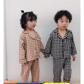 Bộ Pijama Kẻ Caro Dài Tay Chất Đũi Cho Bé Trai  Và Bé Gái Minke Soon 6-19kg