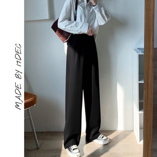 Quần ống rộng khóa hông 17DEC. Quần xuông vải dáng culottes cạp cao cho nữ