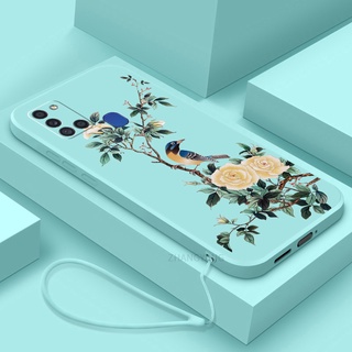 Ốp Điện Thoại TPU Mềm Họa Tiết Hoa Và Chim Có Dây Đeo Cho Samsung a21s