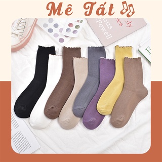 Tất nữ cổ cao bèo nhún METAT, vớ bèo nhún nữ cổ cao màu trơn basic thời trang Vintage Hàn Quốc T48
