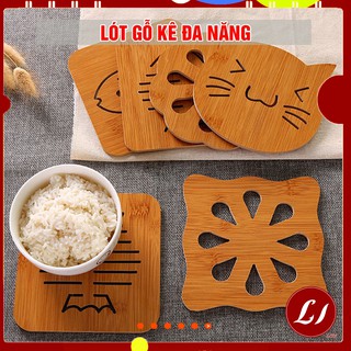 Combo 4 Miếng LÓT GỖ kê đồ đa năng, cách nhiệt nhiều hoa văn (15x15cm)