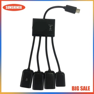 【SUN】4 in 1 Ports Micro USB Power Charging OTG HUB Cable For Smartphone Tablet