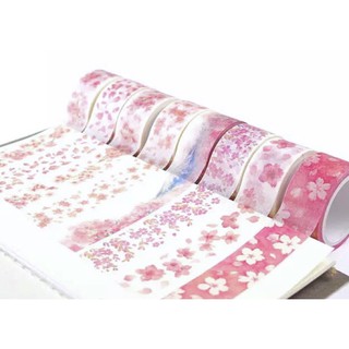 (Chiết theo chu kỳ) Băng dính washi tape hoạ tiết hoa anh đào #3