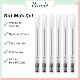 Bút bi nước Pennie mực gel 0.5mm đủ màu đen đỏ xanh ghi bài đồ dùng văn phòng mực đều nét chữ đẹp