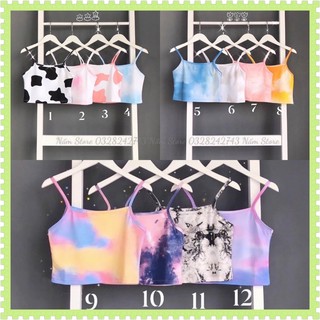 Áo Croptop 2 Dây loang màu - Áo crop bò sữa 12 màu (Ảnh thật)