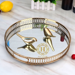 Khay mặt gương đựng đồ đa năng mạ mầu vàng Gold sang trọng Huydecor