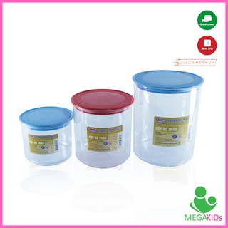 Bộ 3 hộp đựng thực phẩm tròn Hàn Quốc cao cấp có gioăng cao su - nhựa Song Long (190ml, 500ml, 750ml)