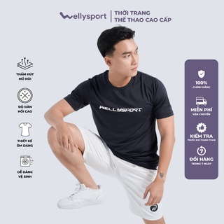 Áo thun nam cao cấp Welly Sport, chất liệu thun poly co giãn 4 chiều thoáng khí, màu đen mã ANCGN008