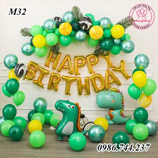 Set bóng trang trí sinh nhật Happy Birthday hình khủng long
