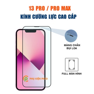 Kính cường lực Iphone full màn hình viền đen siêu mỏng có màng bảo vệ loa cho Iphone 13 Pro Max / 13 Mini / 13 / 13 Pro
