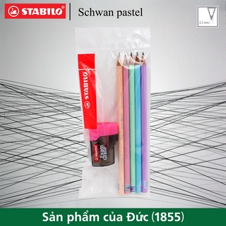 Combo 5 bút chì thân gỗ STABILO Schwan Pastel 421 2B + chuốt chì PS4538 – Pastel Colors