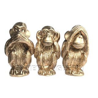 Tượng Đá Bộ Ba Đười Ươi Tam Không (Màu Nhũ Vàng)