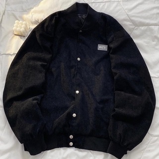 Áo khoác bomber nhung gân lót dù chữ thêu WZS màu đen unisex (nam nữ mặc được)