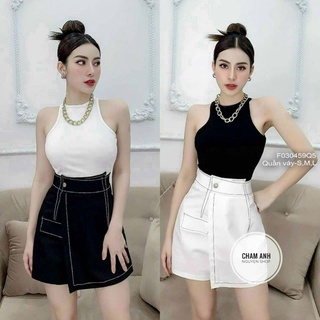 Quần giả váy kiểu chạy chỉ nổi đắp tà trước nắp túi hàng Quảng Châu 0304Size: S,M,L