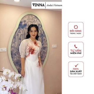 Áo dài cách tân nữ tơ hoa màu hồng màu trắng nhẹ nhàng chụp ảnh xinh áo dài đi cưới áo dài tết VINNA