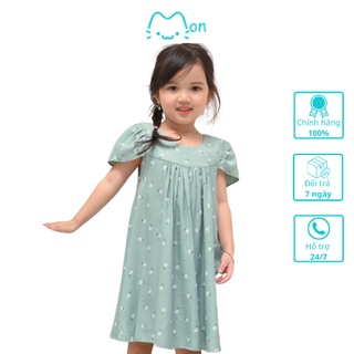 Đầm cho bé gái 1-6 tuổi MonBabies VL05 chất đũi tằm họa tiết hoa cúc màu xanh dáng babydoll