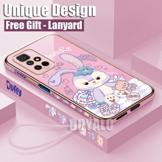 (Dây buộc miễn phí) Ốp Điện Thoại Viền Vuông Mạ Vàng Họa Tiết Thỏ Sang Trọng Cho Xiaomi Redmi 10 9 9a 9t Note 10 5G 8 7 Pro