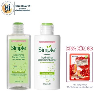 Combo Làm Sạch Sâu, Dưỡng Ẩm, Ngăn Lão Hóa Và Tái Tạo Da Sáng Khỏe Simple Kind To Skin (Toner 200ml + Sữa dưỡng 125ml)