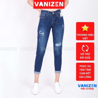 Quần jean nữ ống rộng baggy đẹp lưng cao cạp căn bản rách đắp hàng hiệu cao cấp mã 375 VANIZEN
