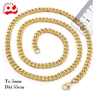 Dây chuyền nam inox thời trang kiểu lặc xéo soyong kích cỡ 5mm màu mạ vàng thép không gỉ PTDCNA176