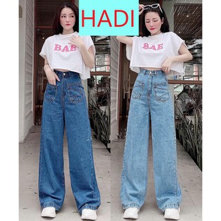 QUẦN JEAN ỐNG RỘNG NỮ 2 TÚI TRƯỚC CHÉO FORM DÀI RỘNG LAI CUỐN CỰC HOT SIÊU MÀU MẺ MÀU XANH NHẠT HOT HIT HADI