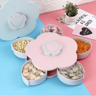 Hộp đựng mứt tết, Khay mứt xoay 360 độ hình hoa có chỗ để điện thoại (có khe cắm)
