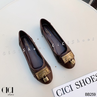 Giày búp bê nữ CiCi Shoes, giầy da lì mũi tròn khoá nguyên chiếc - BB259
