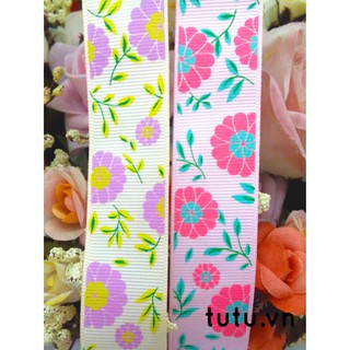 RUY BĂNG GÂN 25MM HỌA TIẾT HOA CỎ HT25-015 RUY BĂNG DIY HANDMADE LÀM NƠ BỜM KẸP TÓC