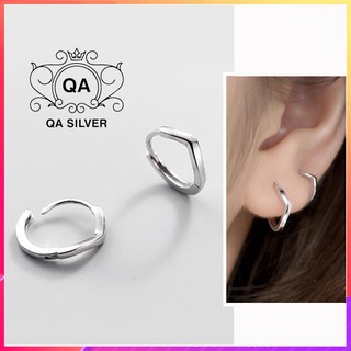 Khuyên tai bạc 925 tròn chữ V bông nam nữ ôm vành chốt lẫy S925 V-SHAPED Silver Earrings QA SILVER EA210103