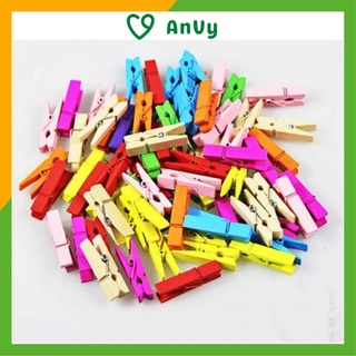 Gói 10 kẹp gỗ cỡ 3,5x7 cm kẹp trơn nhiều màu sắc và 2m dây treo