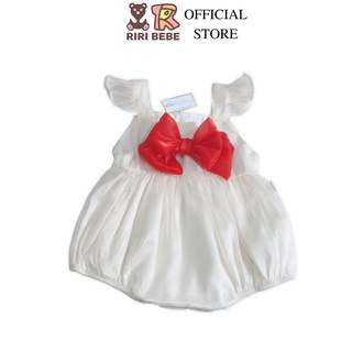 Body Váy Công Chúa Cho Bé Gái 5-13Kg, Màu Be, Thắt Nơ Đỏ, Chất Tơ Hàn Quốc, Co Giãn, Thấm Hút ,An Toàn Cho Bé - BS027