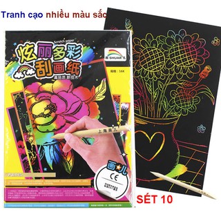 Tranh cạo nhiều màu sắc thú vị, set 10 tờ tranh kèm bút