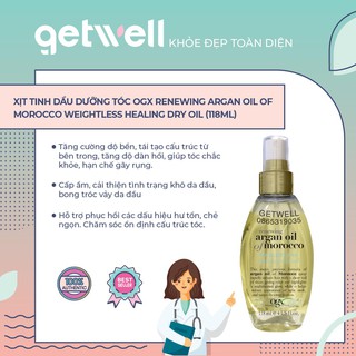 XỊT TINH DẦU DƯỠNG TÓC OGX RENEWING ARGAN OIL OF MOROCCO WEIGHTLESS HEALING DRY OIL 118 ML