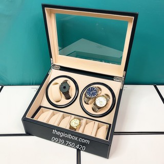 [BH 2 NĂM] Hộp Lắc Đồng Hồ Cơ Vỏ Da - 4 Xoay + 6 Cố Định